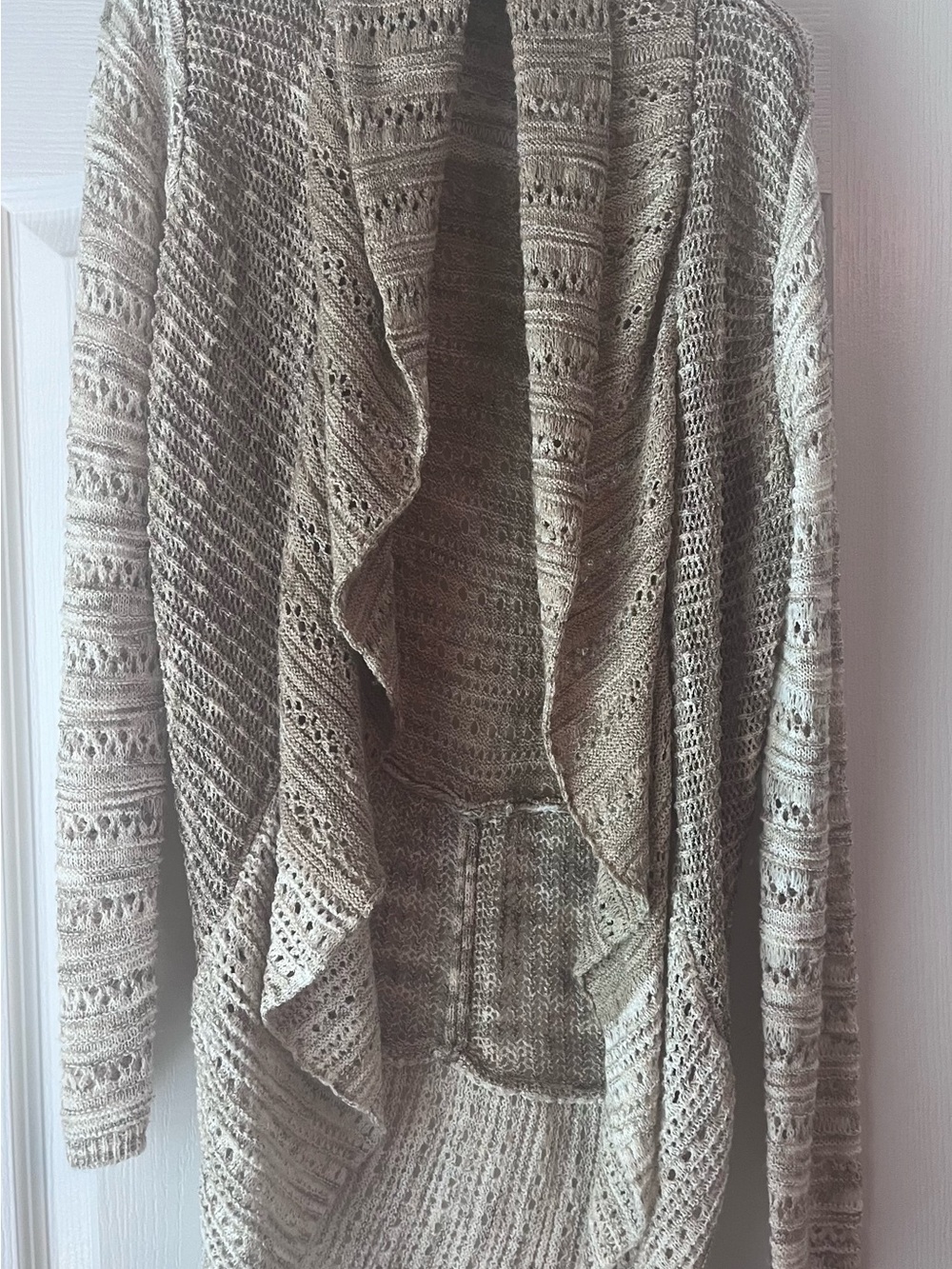 INC International Concepts Taupe Open-Front Draped Knit Cardigan